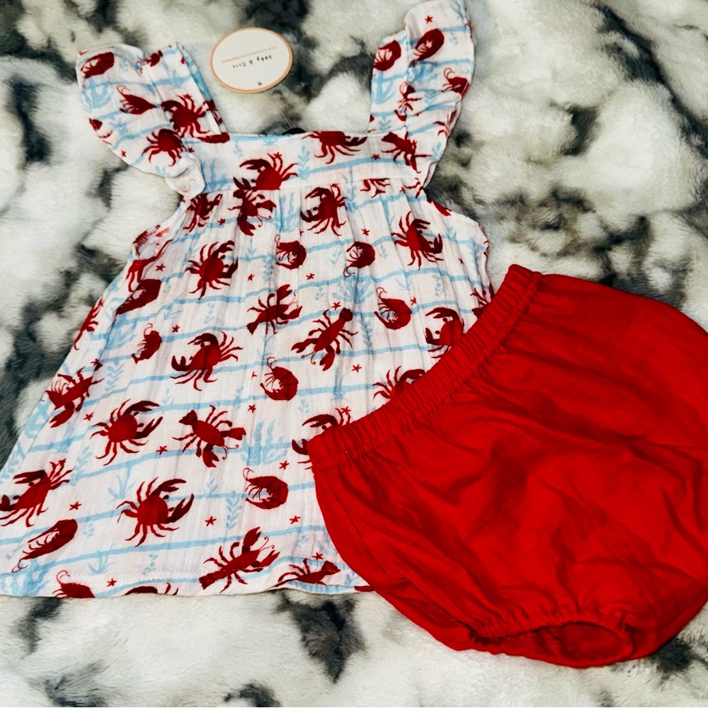 Kids Crab Print Red & White Matching Set